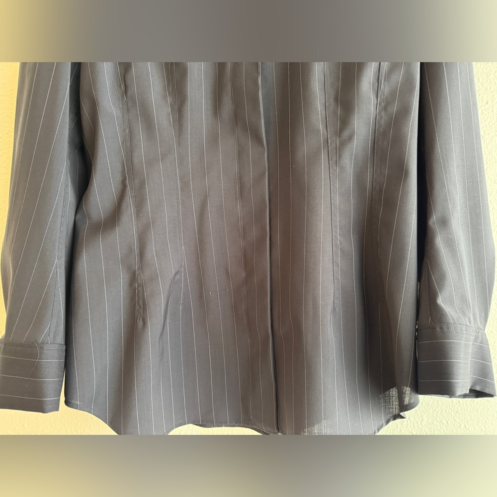 COS Waisted Pinstripe Wool Button Down Shirt - Picture 6 of 10
